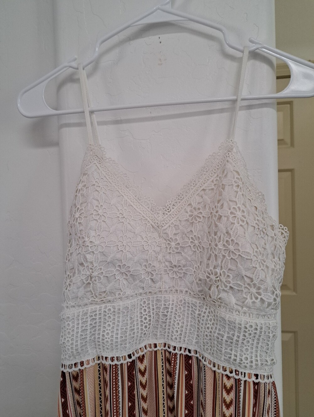 Crochet Bodice Maxi Dress with Stripe Print Skirt Boho Inspired Size Large - Picture 6 of 10